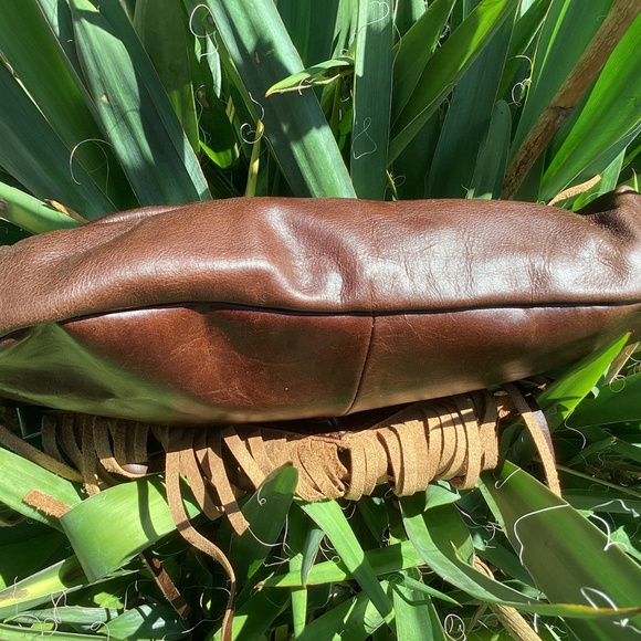 Western Boho Leather Fringe Silver Concho Clutch Handbag - Picture 3 of 10